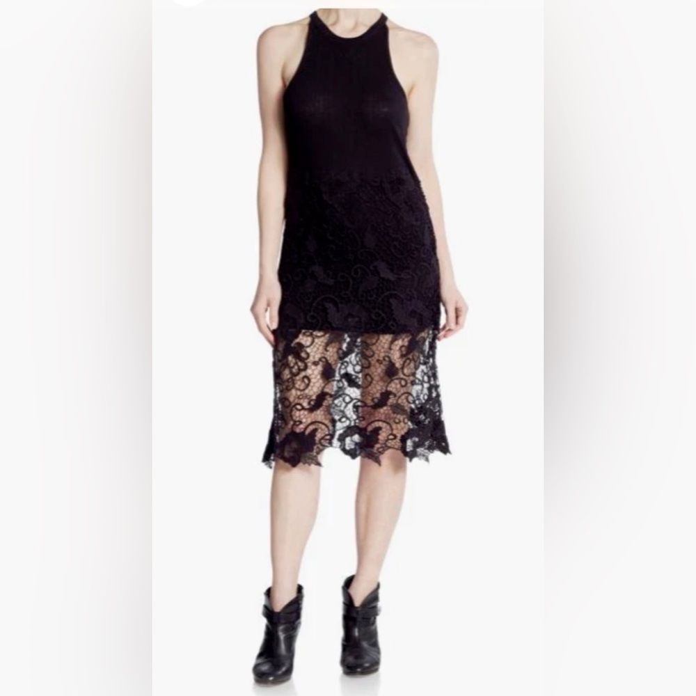 Free People “Nora” dress black XS. Sleeveless tank style w/long black lace Great